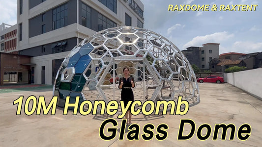 RAXDOME 10M Honeycomb Glass Dome with Unique Hexagon Entrance & Electrical Skylights