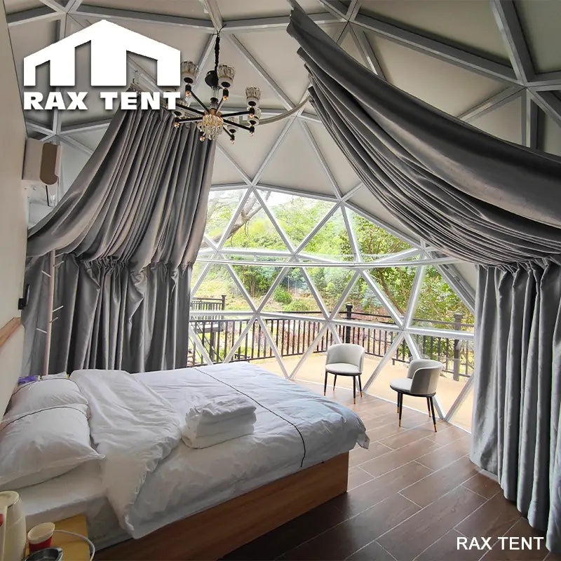 glass dome with curtains