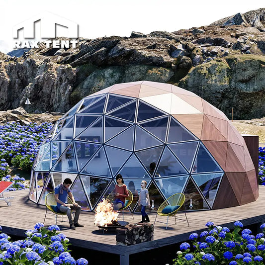 8M Wooden Glass Dome for Glamping Hotel with Kitchen Room and Bathroom