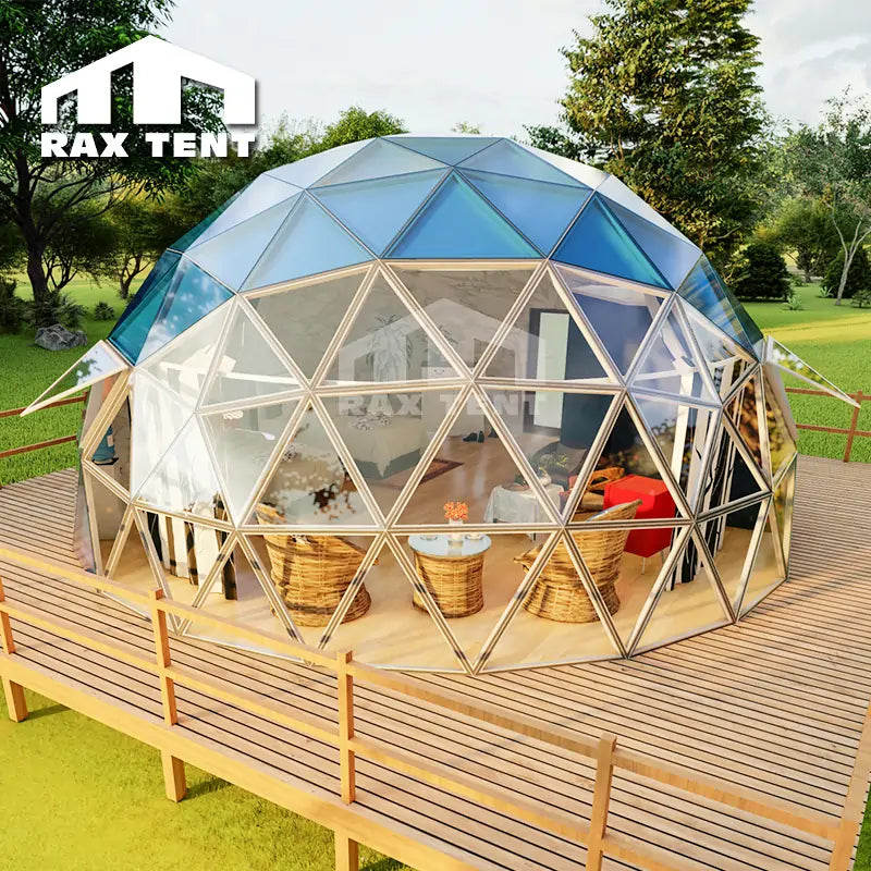 glass dome tent 8M Glass Dome for Glamping Hotel and Family Resort with Tempered Glass Cover and Thermal Insulaiton 8M Single Glass Dome ( Frame + Cover)