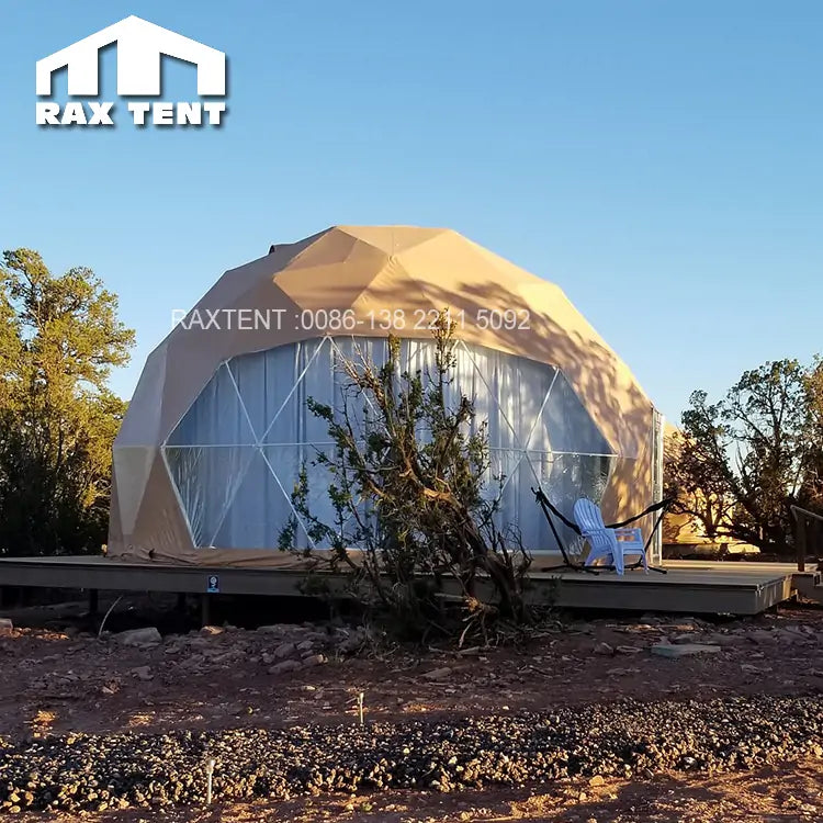 7m Desert Yellow Geodesic Dome Tent for Glamping Dome House with Interesting Themes in Clear Sky Resort in The USA
