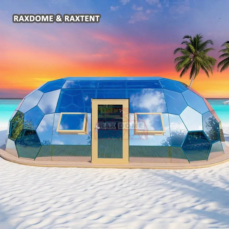 oval glamping dome tent in seaside