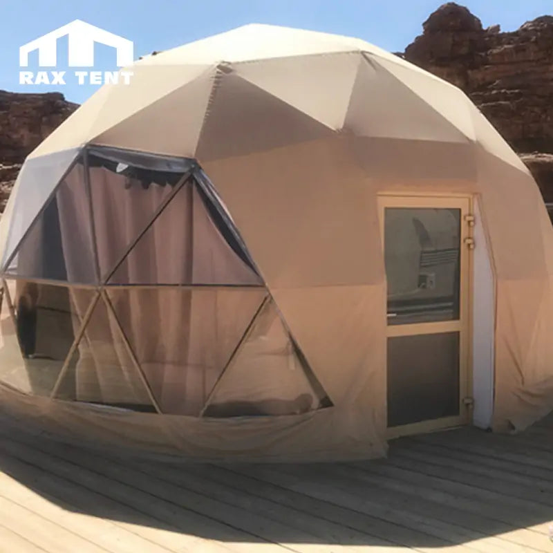 canvas dome tent 6M Luxury Desert Dome House Tent for Glamping Resort with Yellow PVC Fabric Dome (Frame+Desert Yellow Cover+2 Windows+Door Frame)