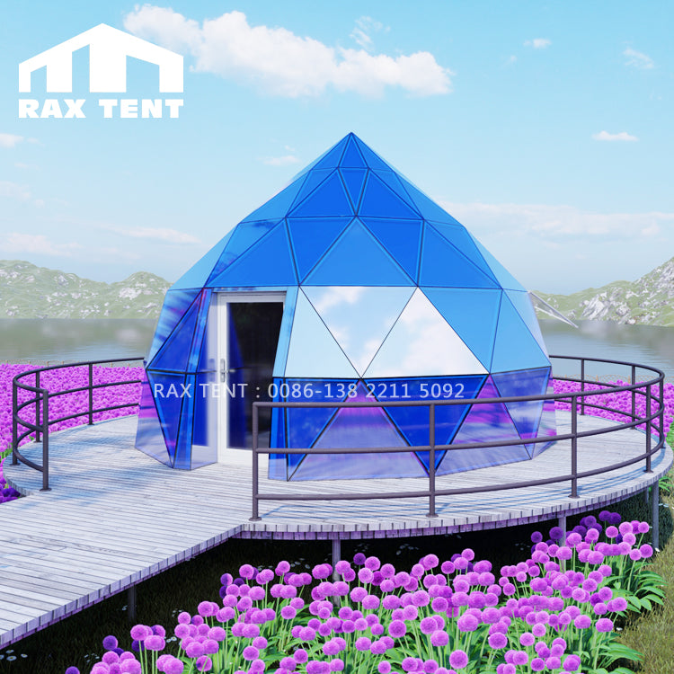 blue glass dome house with zome shape