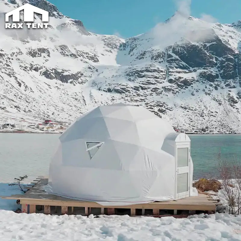 6m geodesic dome tent in winter