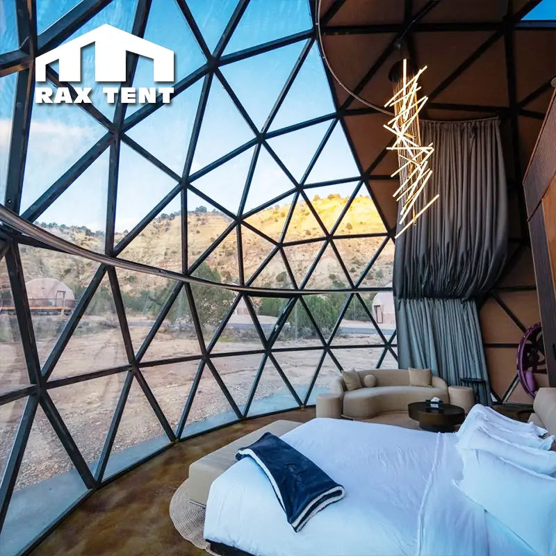 RAXTENT 6m Glass Dome Tent with Wooden Panel for Glamping Hotel and Resort