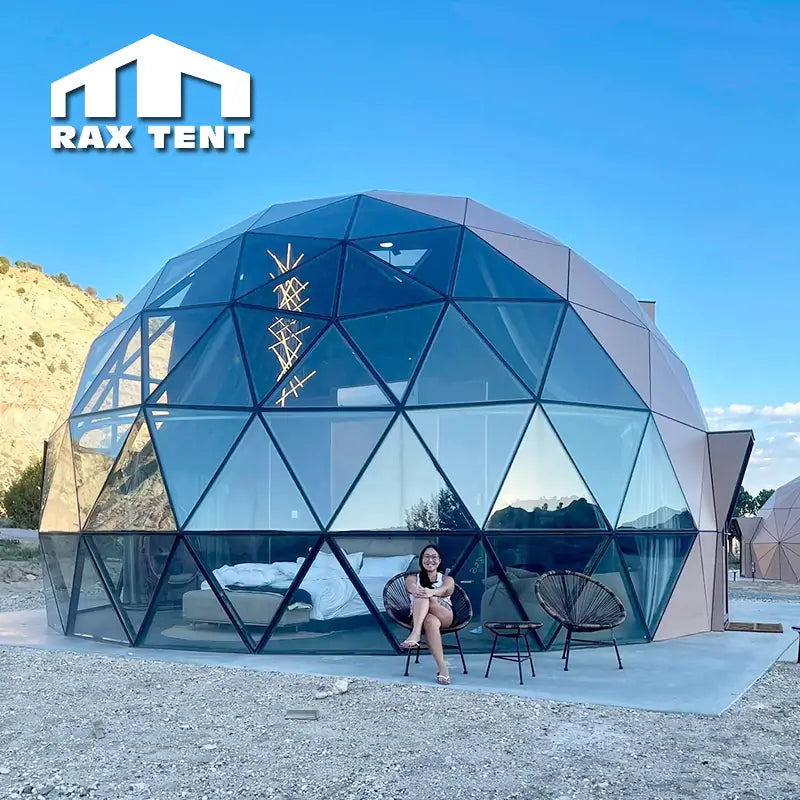 RAXTENT 6m Glass Dome Tent with Wooden Panel for Glamping Hotel and Resort