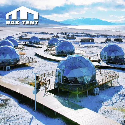 glamping glass dome house in winter