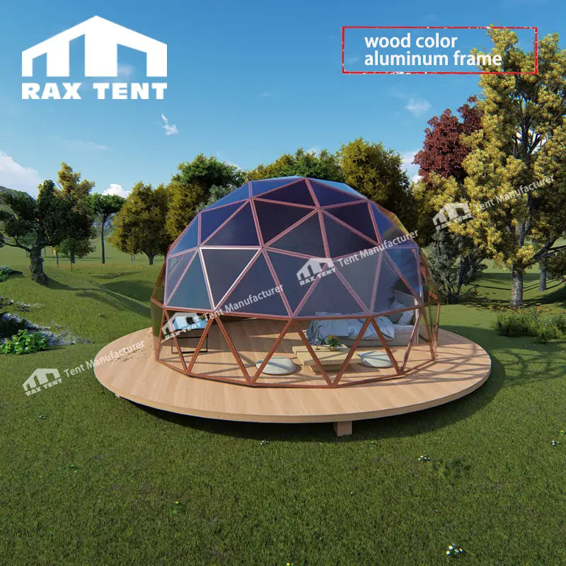 wood color glass dome tent