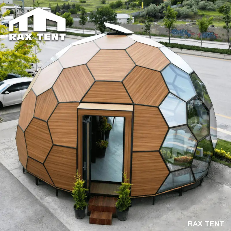 wood tent house 7M Wooden Color Honeycomb Glass Dome House | Airbnb Glamping Hotel