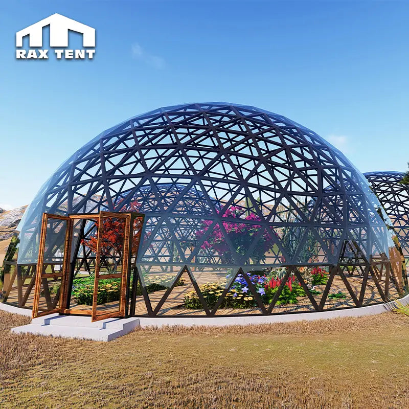 greenhouse tents 15M Aluminum Alloy Frame Glass Geodesic Dome Tent for Greenhouse