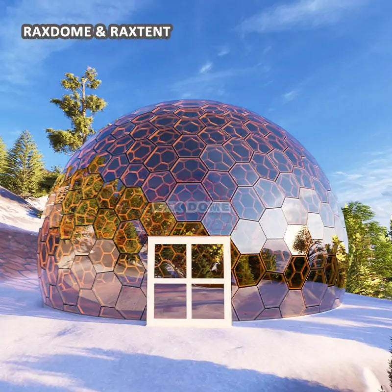 rax tent RAXDOME 13M Big Honeycomb Geodesic Glass Dome Tent for Camping Site and Event 13M Honeycomb Glass Dome