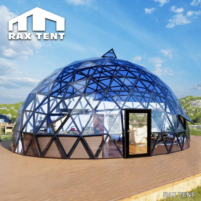 RAXTENT 12M Glass Geo Dome Tent for Large Camping Luxury Hotel Double-Open Glass Door