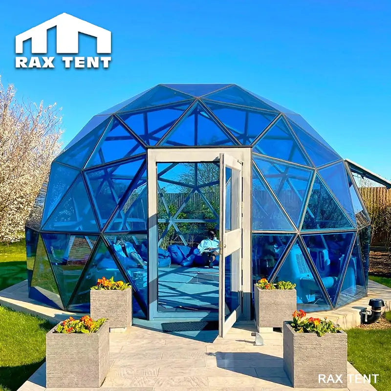 6m Geodesic Dome Tent with Blue Glass for Yoga Studio and Retreat