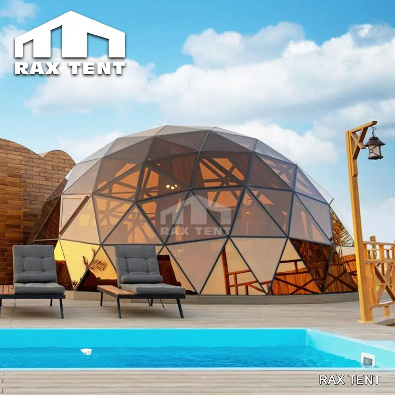 geo tent RAXTENT 8M Glass Geo Dome Stay for Glamping Tiny Home in Desert Camp 8M Single Glass Dome Tent ( Frame + Cover)