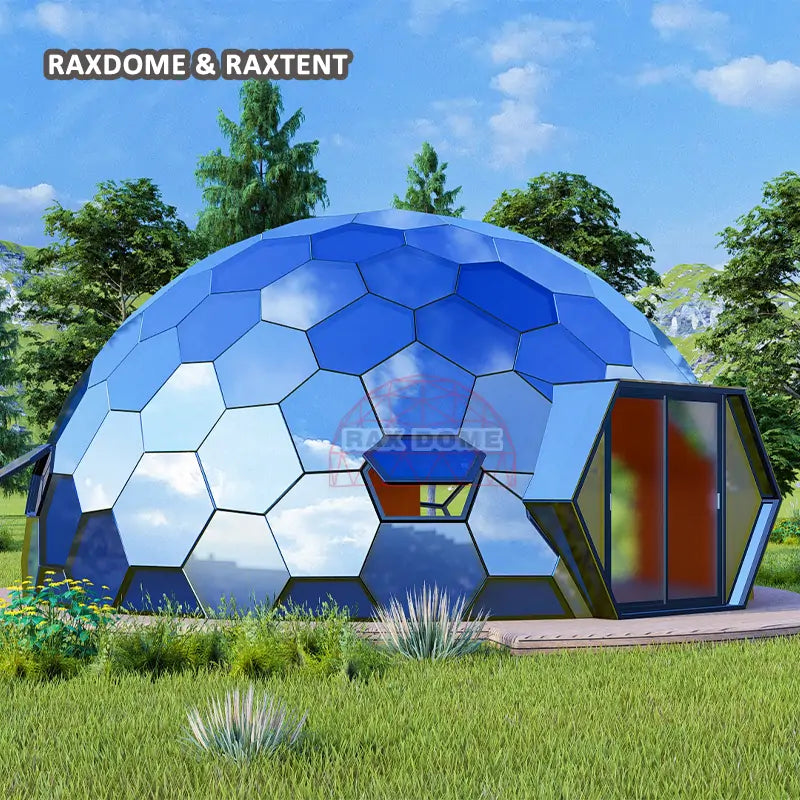 rax tent RAXDOME 8M Hexagon Glass Geodesic Dome Tent for Glamping Cabin 8M Single Honeycomb Glass Dome ( Frame + Cover)