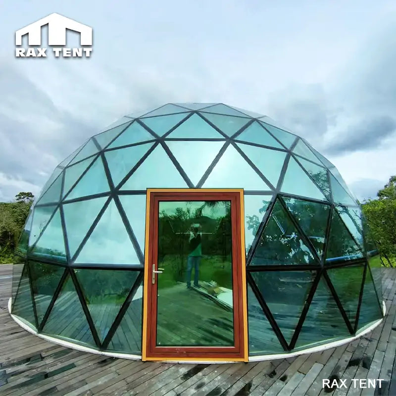 dome tent with green glass