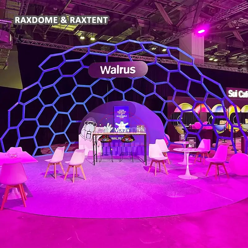 half honeycomb glass dome with blue frame