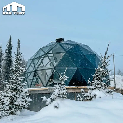 Glass dome tent in winter