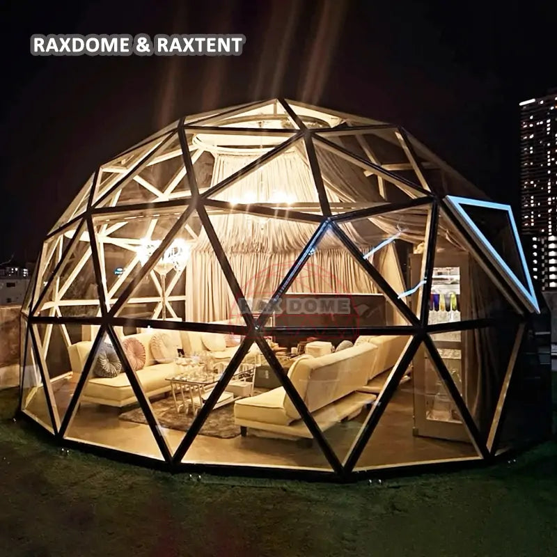 6m glass dome tent in garden