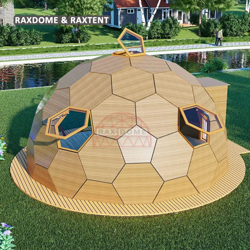 6m wooden color hexagon glass dome tent