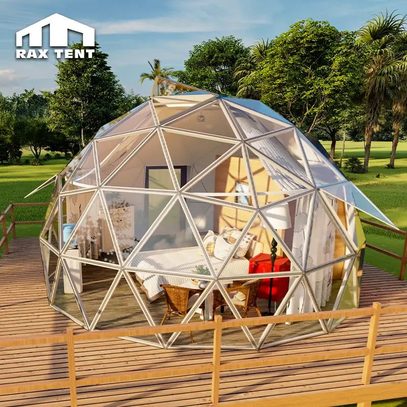 glass dome tent with panoramic view