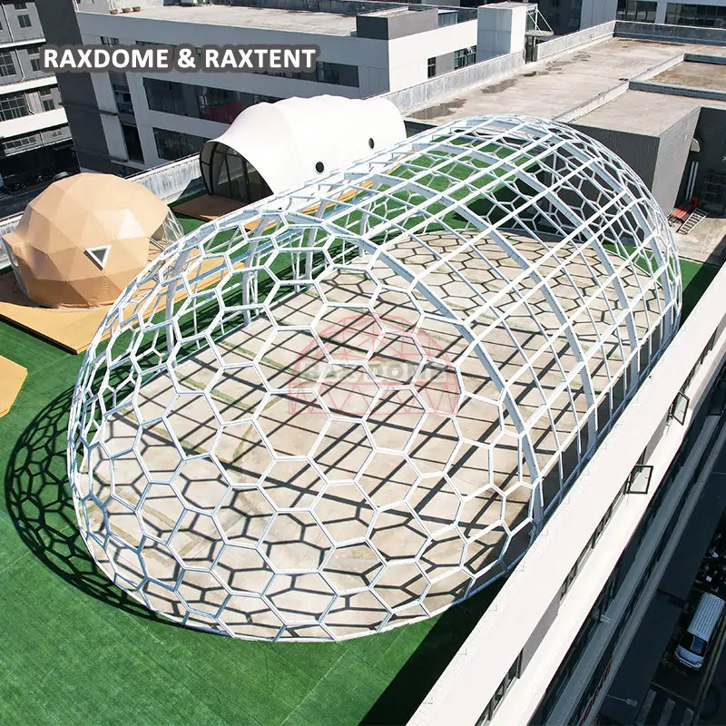 large oval shape glass dome house framework