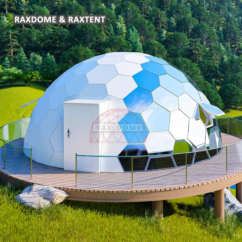 geo tent RAXDOME 8M White Hexagon Geodesic Glass Dome Tent Glamping Cabin Hotel 8M Honeycomb Dome ( Frame+ Cover)