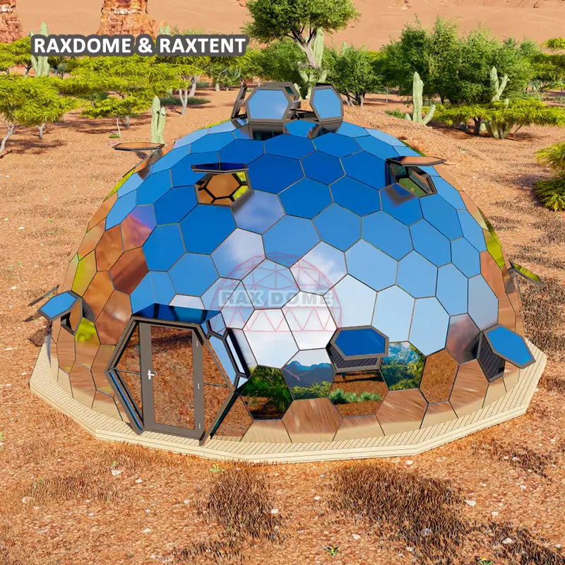 10m honeycomb glass dome with hexagonal glass door