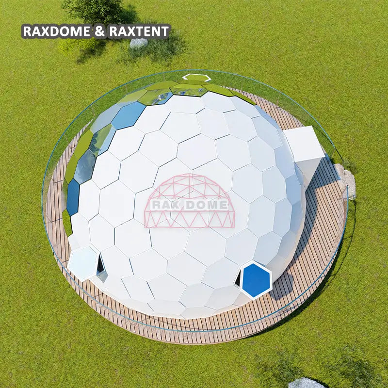 8m white geodesic glass dome cabin