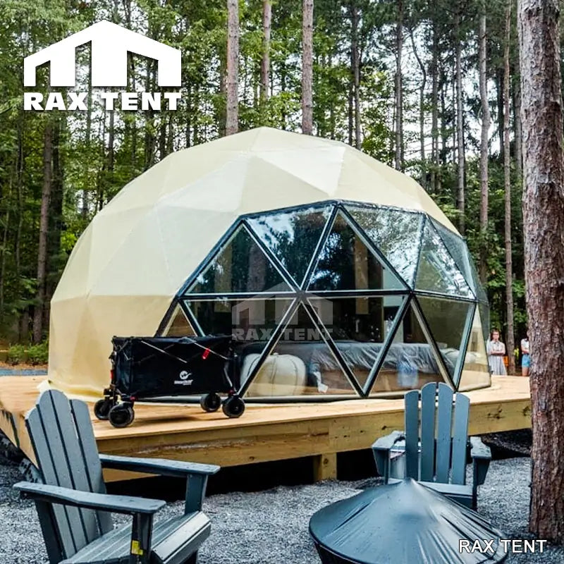 RAXTENT 6M Glass PVC Dome Tent for Glamping Pods with Kitchen and Bathroom