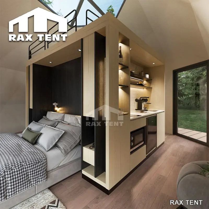 RAXTENT 6M Glass PVC Dome Tent for Glamping Pods with Kitchen and Bathroom