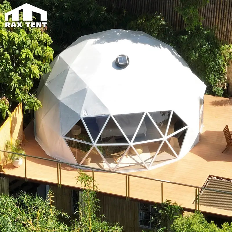 white mixed geodesic dome tent