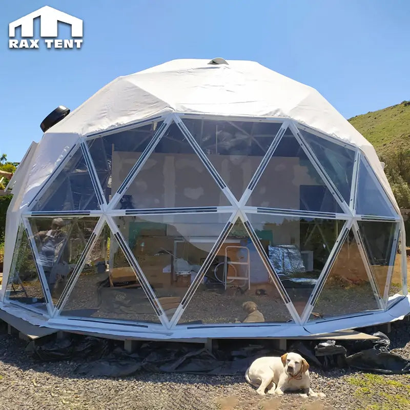 geodesic dome tent with glass window bay
