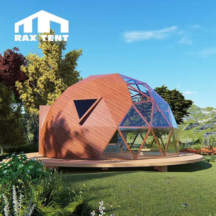 wooden glamping glass dome tent
