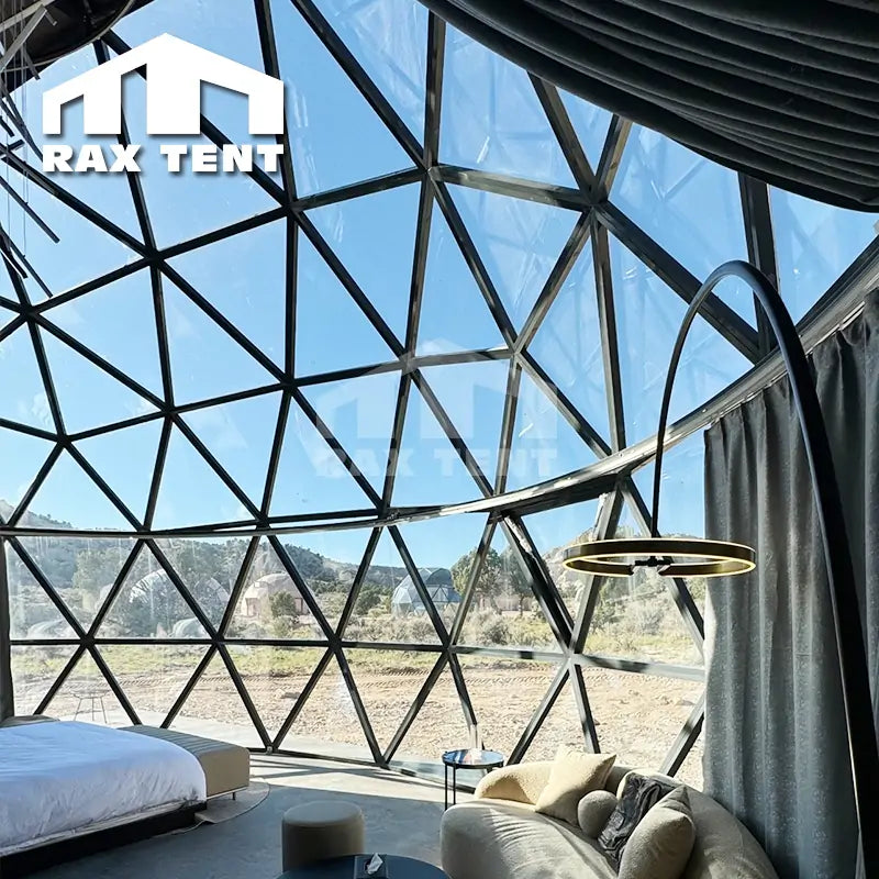 12M Wooden Glass Dome with Double Layer Curtain for Retreat Reception