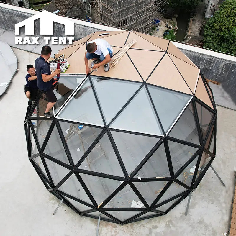 RAXTENT 6m Glass Dome Tent with Wooden Panel for Glamping Hotel and Resort