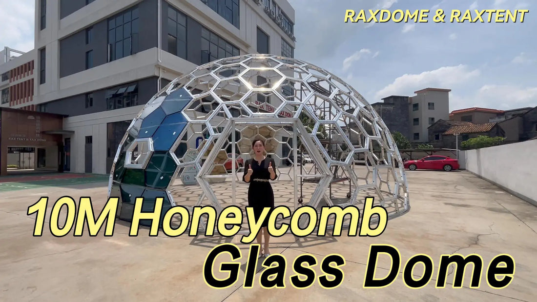 RAXDOME 10M Honeycomb Glass Dome with Unique Hexagon Entrance & Electrical Skylights