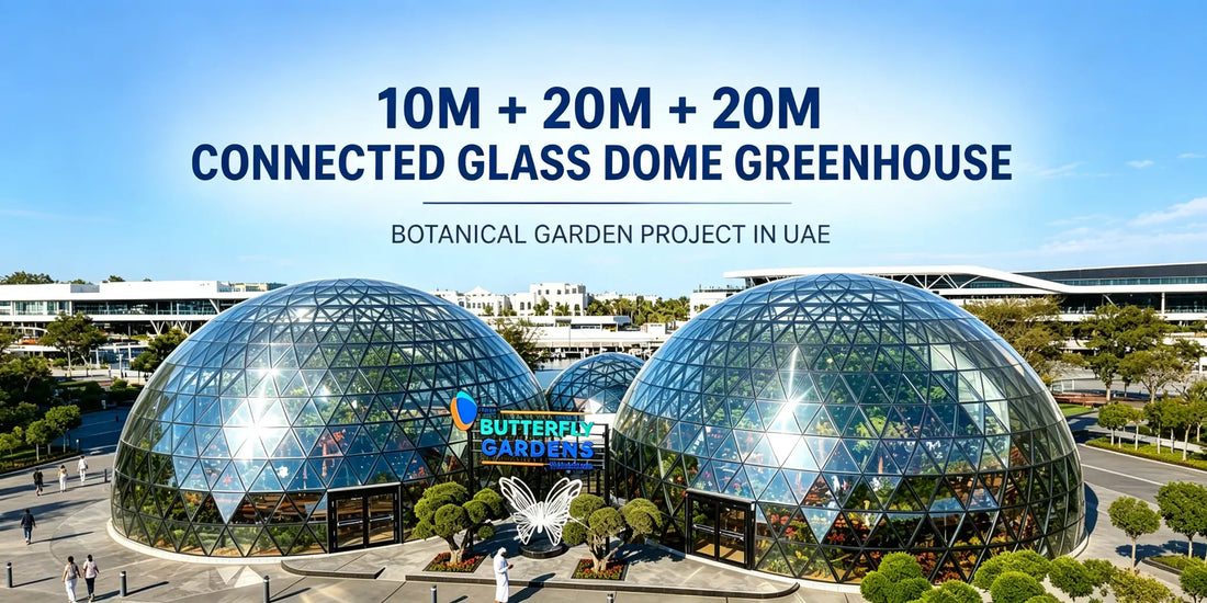 10m+20m+20m connected glass dome greenhouse