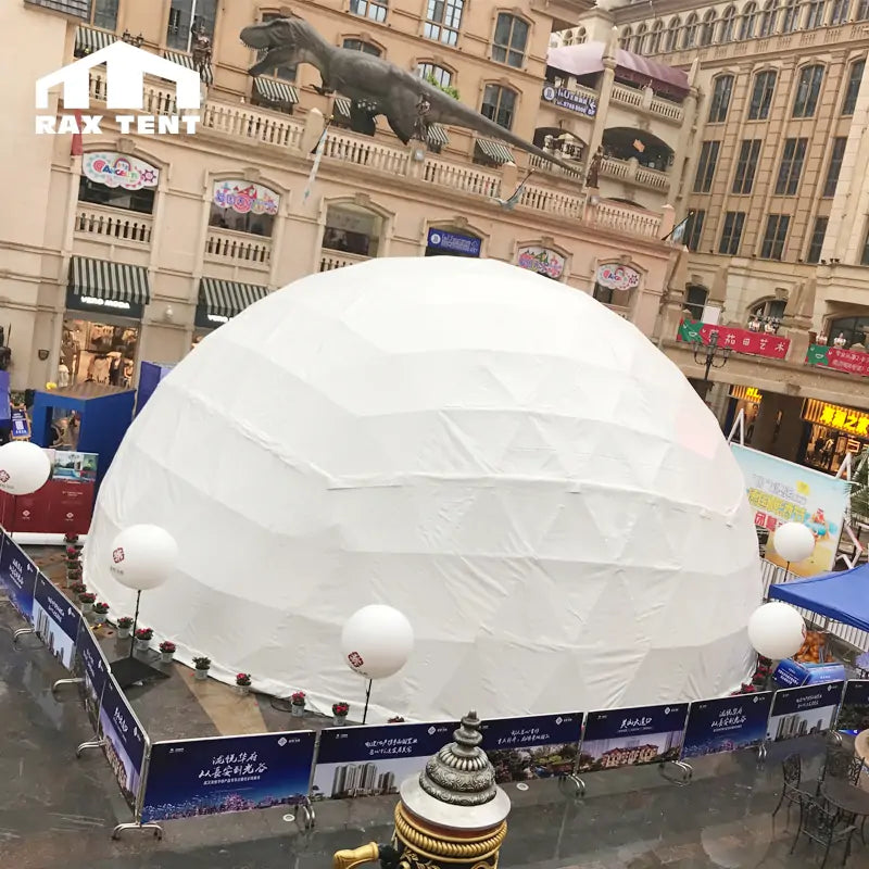 20M Geodesic Dome Tent for Events and Conference with 1/3 Transparent and 2/3 White PVC Fabric