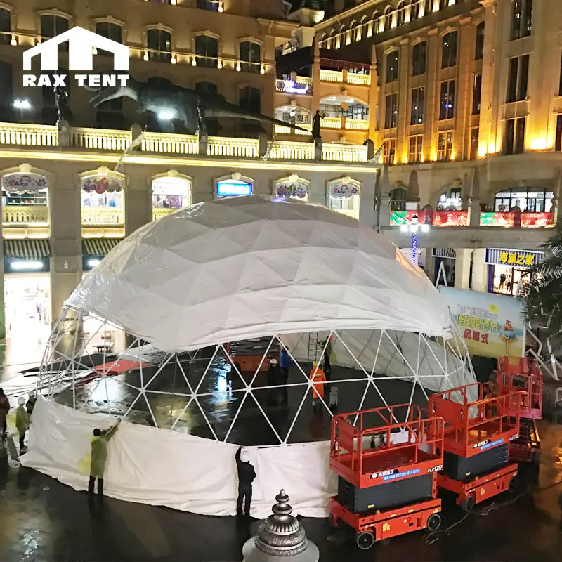 20M Geodesic Dome Tent for Events and Conference with 1/3 Transparent and 2/3 White PVC Fabric