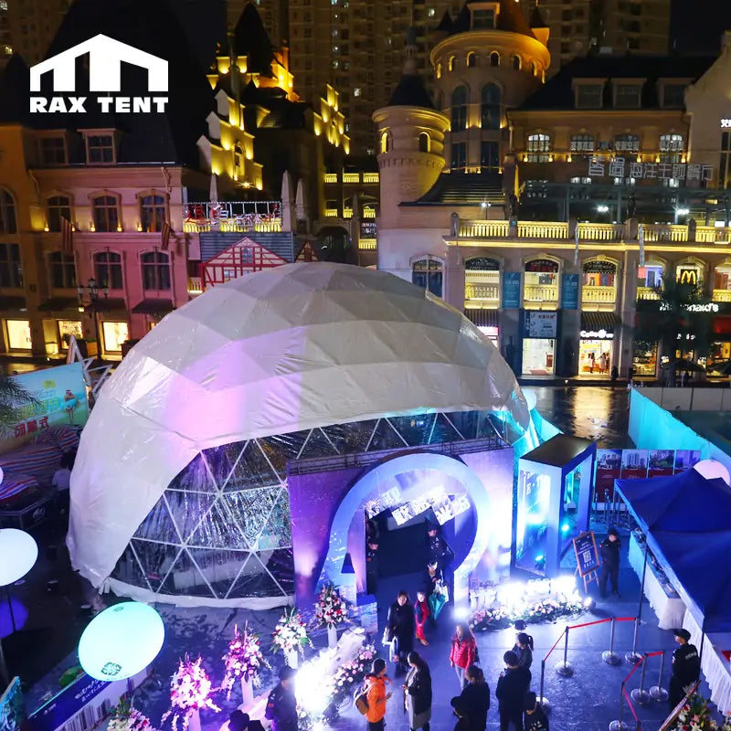 20M Geodesic Dome Tent for Events and Conference with 1/3 Transparent and 2/3 White PVC Fabric