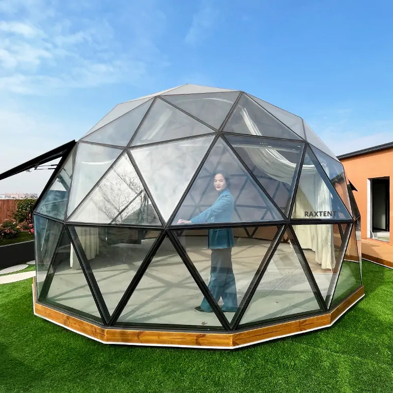 6m wooden geodesic glass dome tent