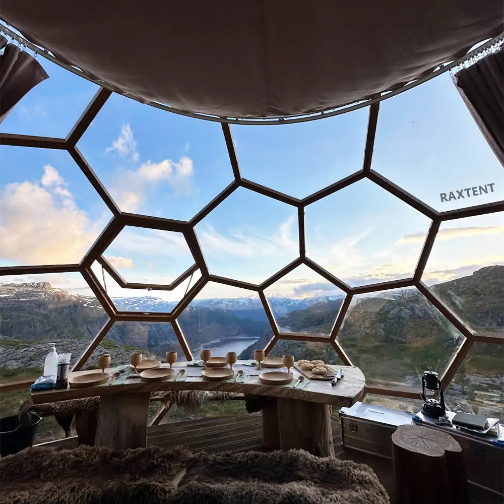 6m honeycomb glass dome house with panoramic view