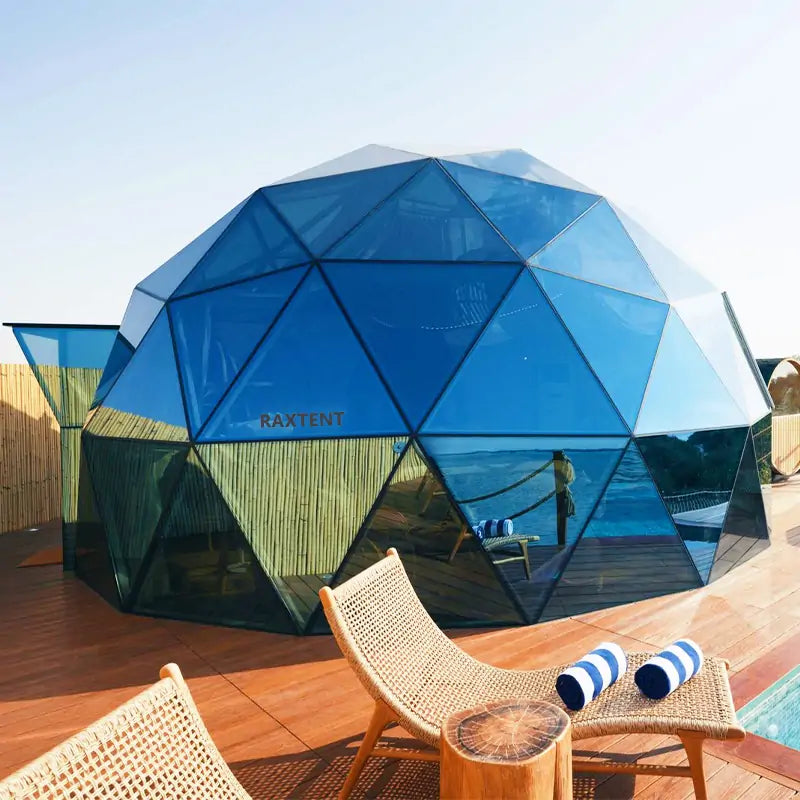 7m blue glamping glass dome