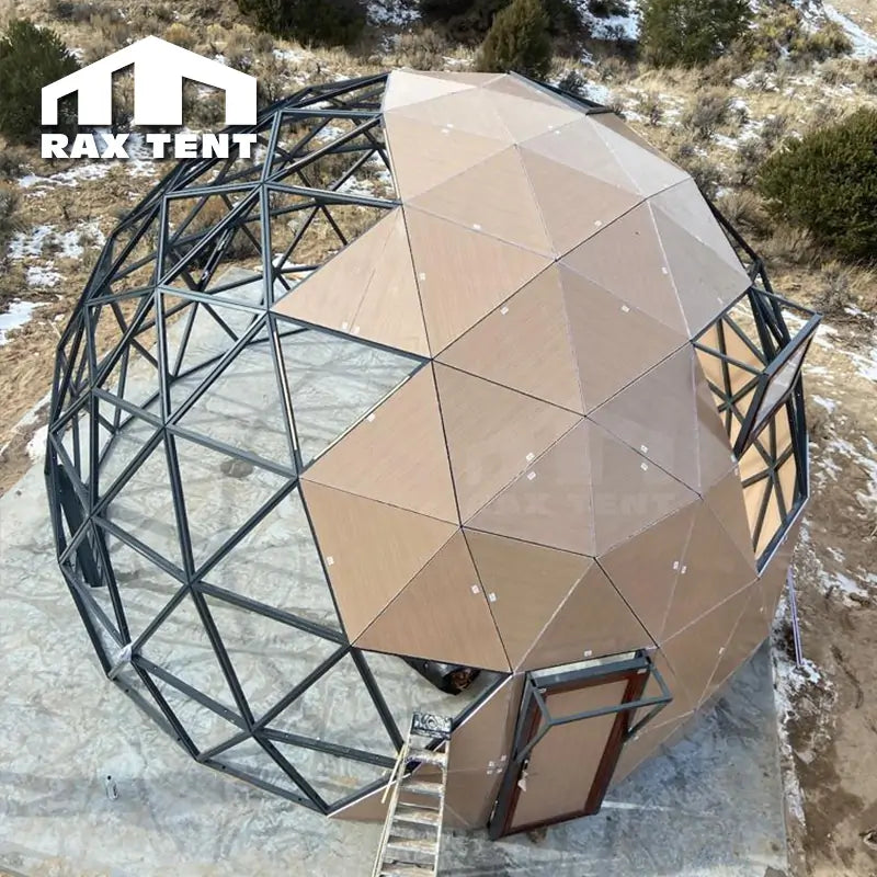 8M Wooden Glass Dome for Glamping Hotel with Kitchen Room and Bathroom