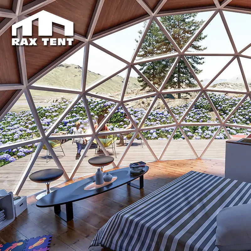 8M Wooden Glass Dome for Glamping Hotel with Kitchen Room and Bathroom