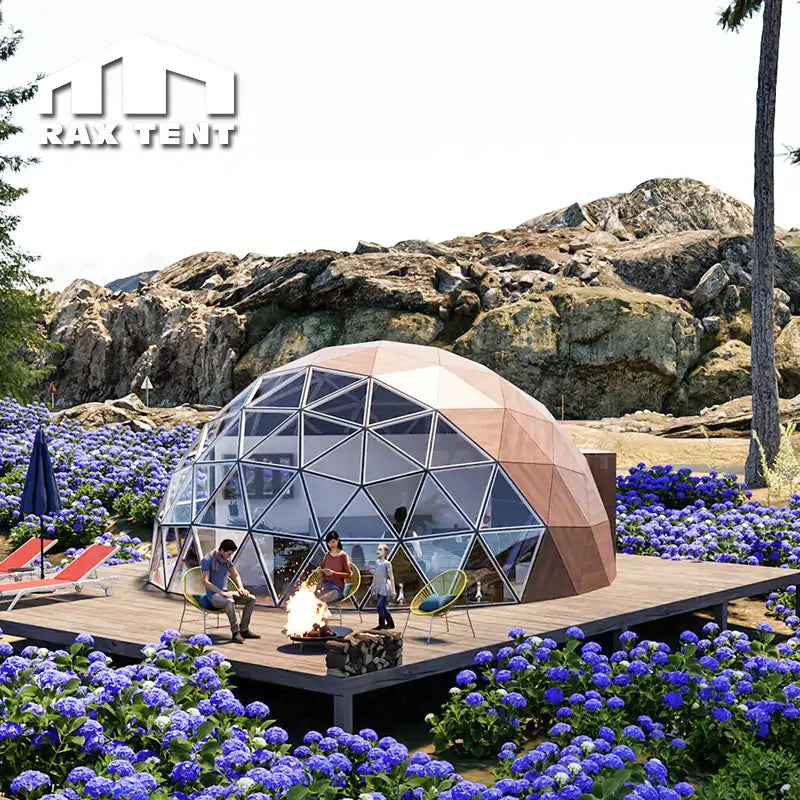 8M Wooden Glass Dome for Glamping Hotel with Kitchen Room and Bathroom