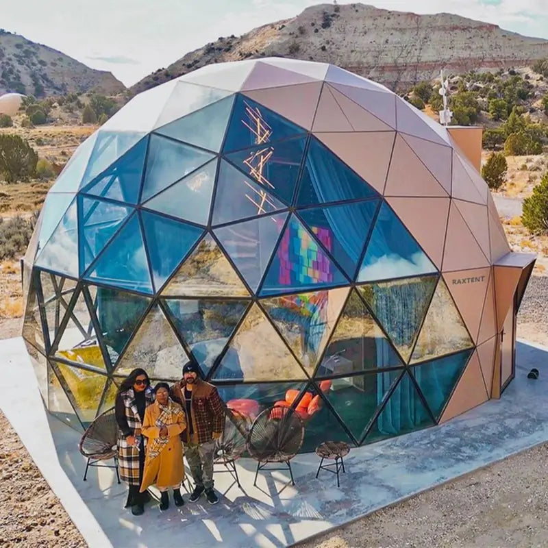 8m glamping wooden glass dome tent