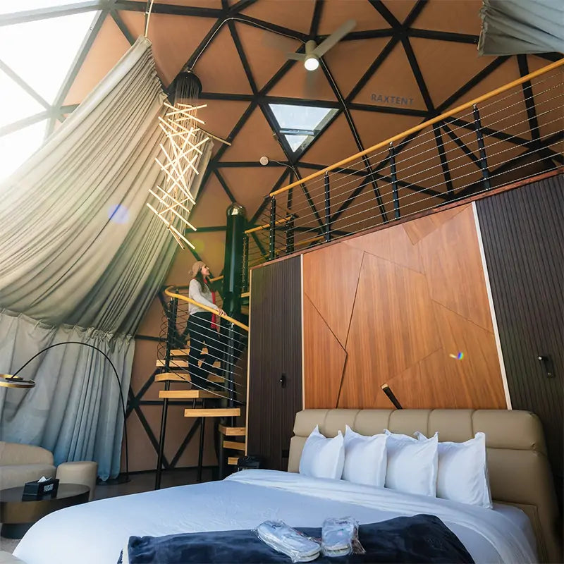 8m wooden glass dome tent with mezzanine